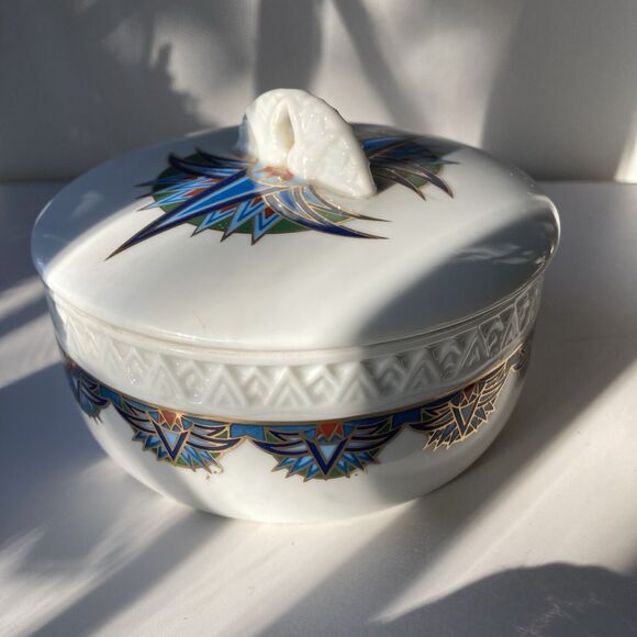 VTG Elizabeth Arden Treasures of the Pharaohs Porcelain Trinket Dish Holder MCM - Picture 1 of 14